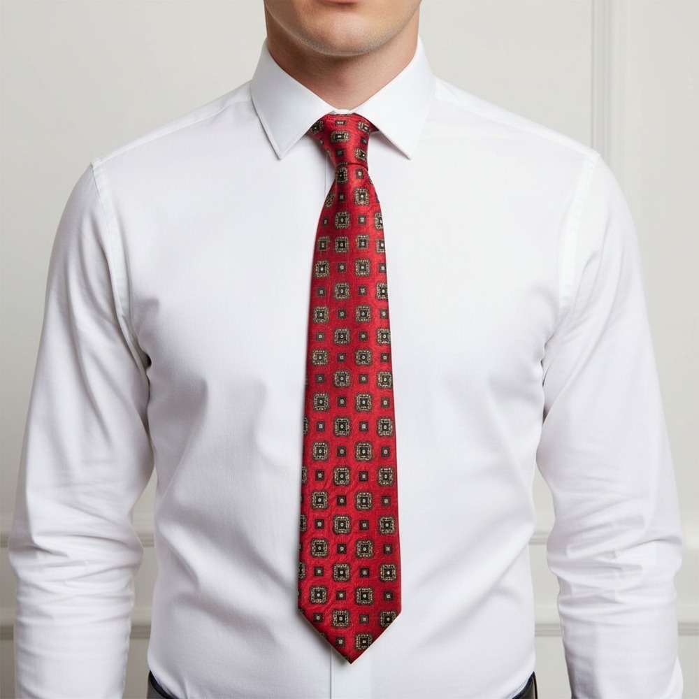 JZ Richards Silk Tie Red Black Gold Baroque Geometric USA Made Mens Formal